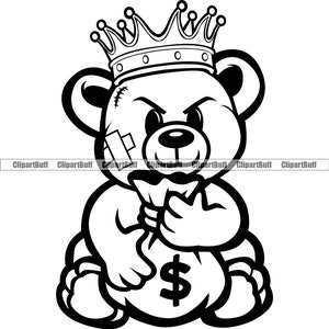 Gangster Hustle Teddy Bear King Scar Face Bandage Stitches Hugging Money Bag Rich Cash Grind Art Hustling Tattoo Design JPG PNG SVG Cut File
