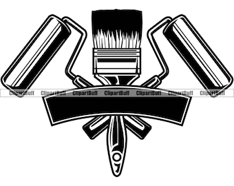 Painter Brushes Man Worker Cartoon Character Home Builder House Painting Paint Company Logo Work Company Fix Design Art JPG PNG SVG Cut File