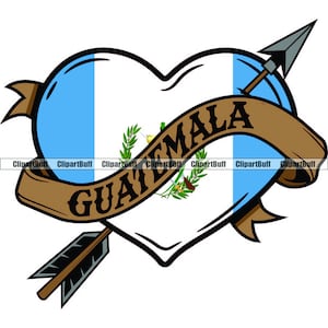 Guatemala Coração Bandeira Seta Fita Orgulho da Guatemala Amor Nacional Mundo Nação Símbolo Emblema Viagem Orgulhoso Arte Logo Design JPG PNG SVG Cut