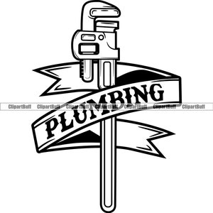 Plumbing Service Pipe Wrench Tool Plumber Repair Handyman Construction Repairman House Home Business Banner Art Logo Design JPG PNG SVG Cut