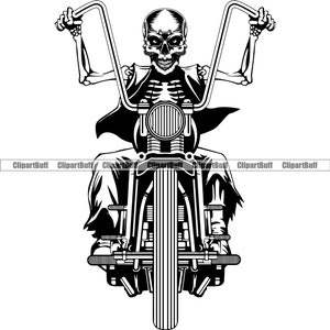 Motorcycle Gang Skull Biker Rider Skeleton Custom Bike Garage Head Bone Evil Face Tattoo Chopper Garage Art Logo Design JPG PNG SVG Cut File