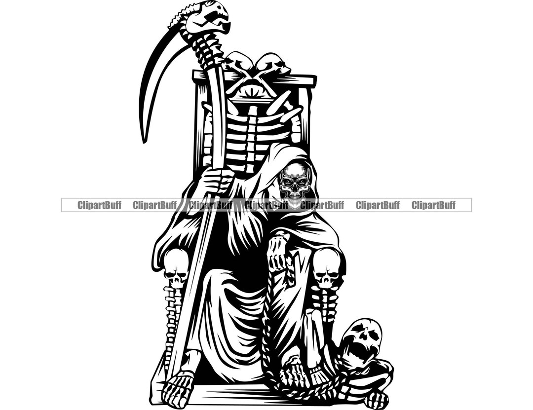 Grim Reaper Skull Skeleton Bone Throne Sickle Horror Evil Scary Death