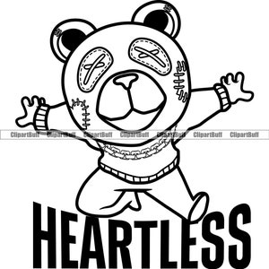 Heartless Gangster Teddy Bear Stitched Eye College Sweater Falling Cartoon Hip Hop Rap Boss Swag Drip Trap Tattoo Art Logo Design PNG SVG