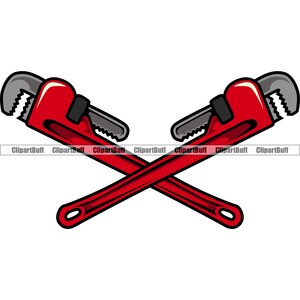 May include: Two red adjustable wrenches crossed over each other. The wrenches have a silver metal jaw and a red handle.