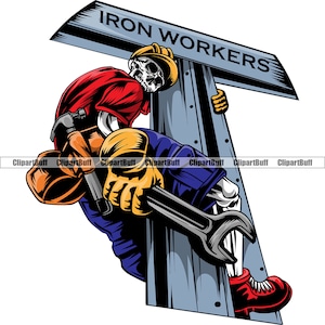 Skeleton Iron Metal Worker Holding Wrench Industry Industrial High Rise Building Engineering Art Tattoo Skull Color Design JPG PNG SVG Cut