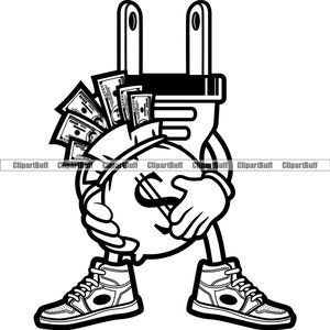 Gangster Plug Character Holding Money Bag Wearing Sneakers Trap Plug Cash Star Rap Hip Hop Art Hustling Tattoo Design JPG PNG SVG Cut File