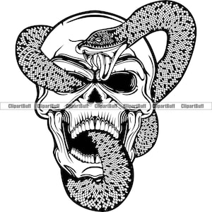 Schedel Snake Skeleton Head Bone Cobra Rattlesnake Reptile Scary Nightmare Evil Face Death Horror Tattoo Art Logo Design JPG PNG SVG Cut File