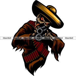 Skeleton Outlaw Cowboy Holding Shotgun Skull Head Wearing Sombrero Western Rodeo Old West Horror Bullets Art Tattoo Design JPG PNG SVG File