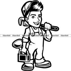 Plumber Man Character Wrench Tool Plumbing Plumb Repair Handyman Leak Construction Repairman House Home Art Logo Design JPG PNG SVG Cut File