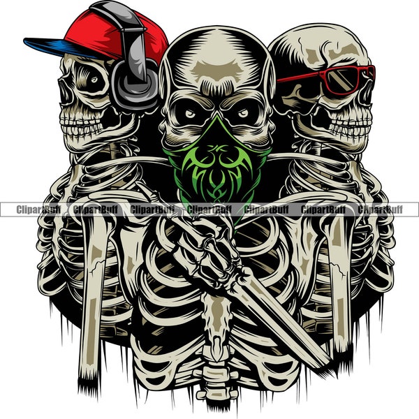 Skeleton Horror Evil Scary Death Middle Finger Dead Bones Hat Headphone Mask Tribal Skull Creepy Tattoo Art Logo Design JPG PNG SVG Cut File