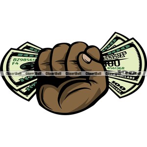 Op de afbeelding: Een bruine hand die een stapel Amerikaanse dollarbiljetten van $ 100 vasthoudt. De biljetten zijn uitwaaierend en tonen de tekst "THE UNITED STATES OF AMERICA" en "100 DOLLARS".