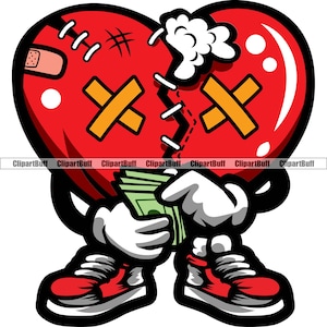 Gangster Hustle Broken Heart Geld tellen Stack Stitched Heartless Head Bandage Eyes Bandage Hustling Art Color Design JPG PNG SVG Cut