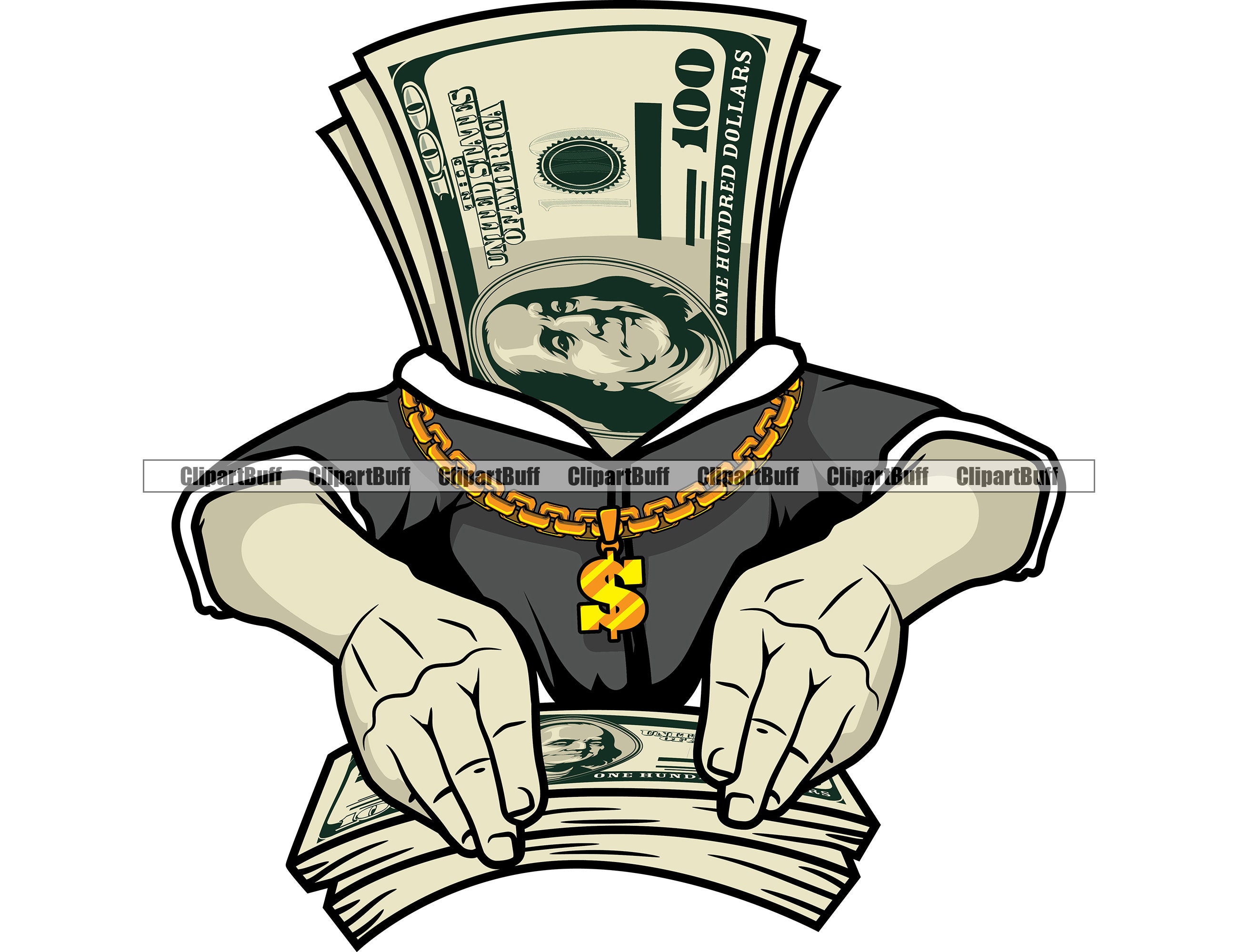 Gangster Hustle Money Stack Cartoon Money Trap Boss Wearing Gold