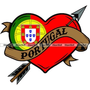 Portugal Heart Flag Arrow Ribbon Portuguese Pride Love National World Nation Symbol Emblem Proud Icon Art Cute Logo Design JPG PNG SVG Cut