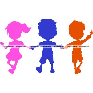 デイケアの友達が手をつないで楽しく遊ぶカラフルな子供の遊び場アフターケアキッズアートロゴデザインJPG PNG SVGカットファイル