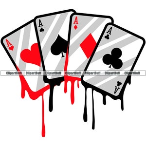 Cztery asy kapiące pokerowe ręce kasyno gra karciana kapanie hazard hazardzista Vegas wygraj zwycięzcę sztuka logo projekt JPG PNG SVG plik do cięcia