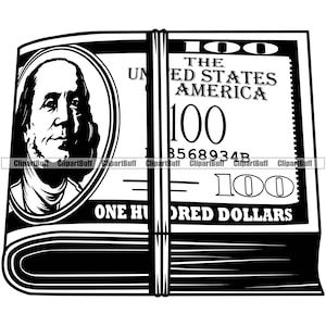 100 Hundred Dollar Bill Stack Knot Cash Money Stack Rubber Band Rich Wealth Wealthy Bank Currency Advertising Logo Design JPG PNG SVG Cut