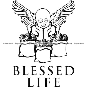 Gesegnetes Leben Gangster Engelflügel tragen Ski Maske Geldbeutel Rap Rapper Hip Hop Hustling Street Fashion Thug Art Design JPG PNG SVG geschnitten Datei