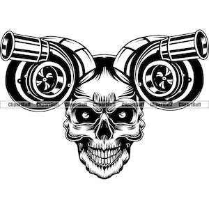 Turbo Booster Schedel Skelet Hoofd Monteur Auto Truck Automotive Reparatie Service Onderhoud Fix Bedrijf Business Logo Ontwerp JPG PNG SVG Cut