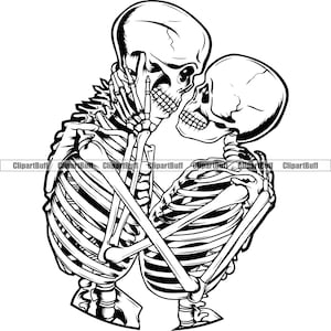 Mensen Schedel Liefde Paar Skelet Relatie Huwelijk Man Vrouw Samen Bonding Romantiek Knuffelen Samen Logo Art JPG PNG SVG Cut