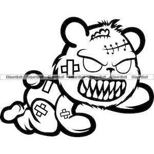 Horror Teddy Bär gemein Scharfe Zähne Scary Creepy Puppe Narbe Gesicht Bandage Hip Hop Rap Reich Gangster Hustling Thug Tattoo Logo Design PNG SVG