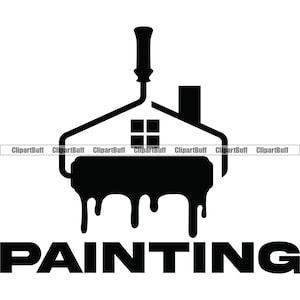 Home Painting Painter Paint Roller Roll Interior Exterior House Construction Improvement Repair Company Business Logo Design JPG PNG SVG Cut