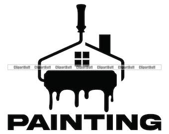 Home Painting Painter Paint Roller Roll Interior Exterior House Construction Improvement Repair Company Business Logo Design JPG PNG SVG Cut