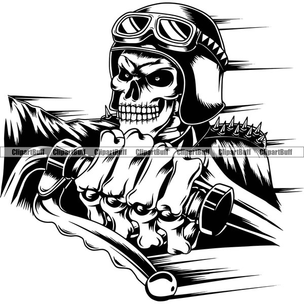 Moto Gang Skull Biker Rider Road Drive Speed Skeleton Head Bone Evil Face Tattoo Chopper Garage Art Logo Design JPG PNG SVG Cut File