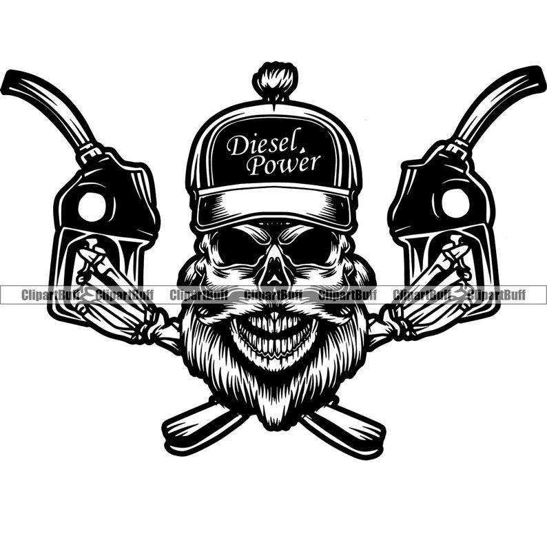 Diesel Power Truck Driver Skull Fuel Nozzle Hands Beard Trucking ...