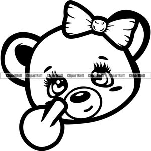 Niedliche Teddy Bär Boss Lady Schleife zeigt Mittelfinger Gangster Hustle Frau weiblich Street Rap Art Hustling Tattoo Design JPG PNG SVG geschnitten Datei