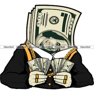 Hustle Money 100 Dollar Bill Stack Cartoon Counting Cash Note Gold Ring Hip Hop Rap Rapper Hustling Art Design Gangster JPG PNG SVG Cut