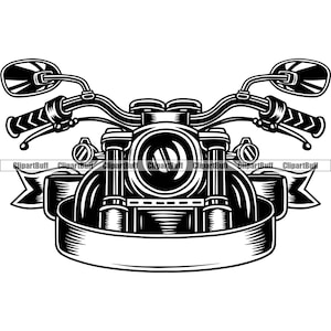 Handlebar Motorcycle Skull Transportation Skeleton Head Bone Banner Ribbon Repair Service Tattoo Art Garage Logo Design JPG PNG SVG Cut File