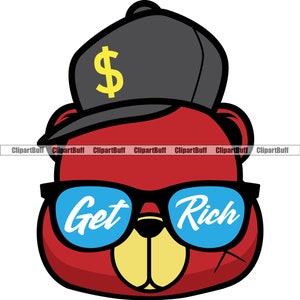 Get Rich Gangster Hustle Teddy Bär trägt Dollarzeichen Hut Mütze Sonnenbrille Narbe Gesicht Rap Hip Hop Art Hustling Tattoo Design JPG PNG SVG Cut