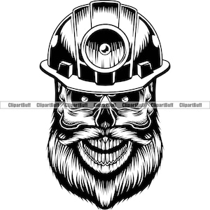 Bergmann Totenkopf Helm Bart Kopflampe Build Mine Schacht Bagger Dig Labor Laborer Work Worker Evil Scary Tattoo Logo Design JPG PNG SVG Cut