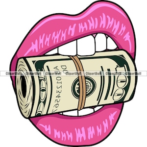 Denaro Labbra Mordere Contanti Bocca Gangster Hustle Cash Rich Street Baller Hood Rap Rapper Hip Hop Art Hustling Color Design JPG PNG SVG File di taglio