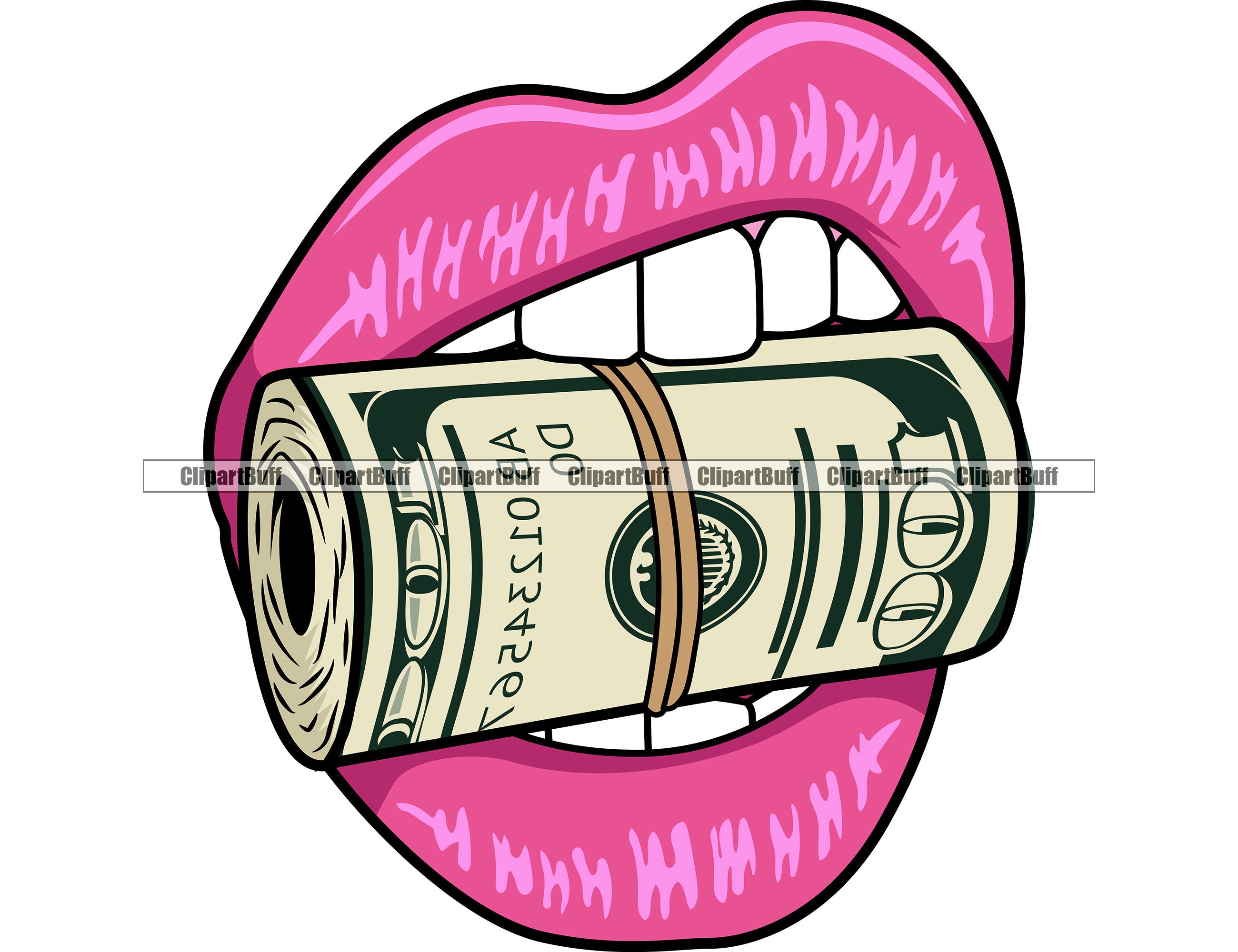 Money Lips Biting Cash Mouth Gangster Hustle Cash Rich Street Baller Hood Rap Rapper Hip Hop Art Hustling Color Design JPG PNG SVG Cut File
