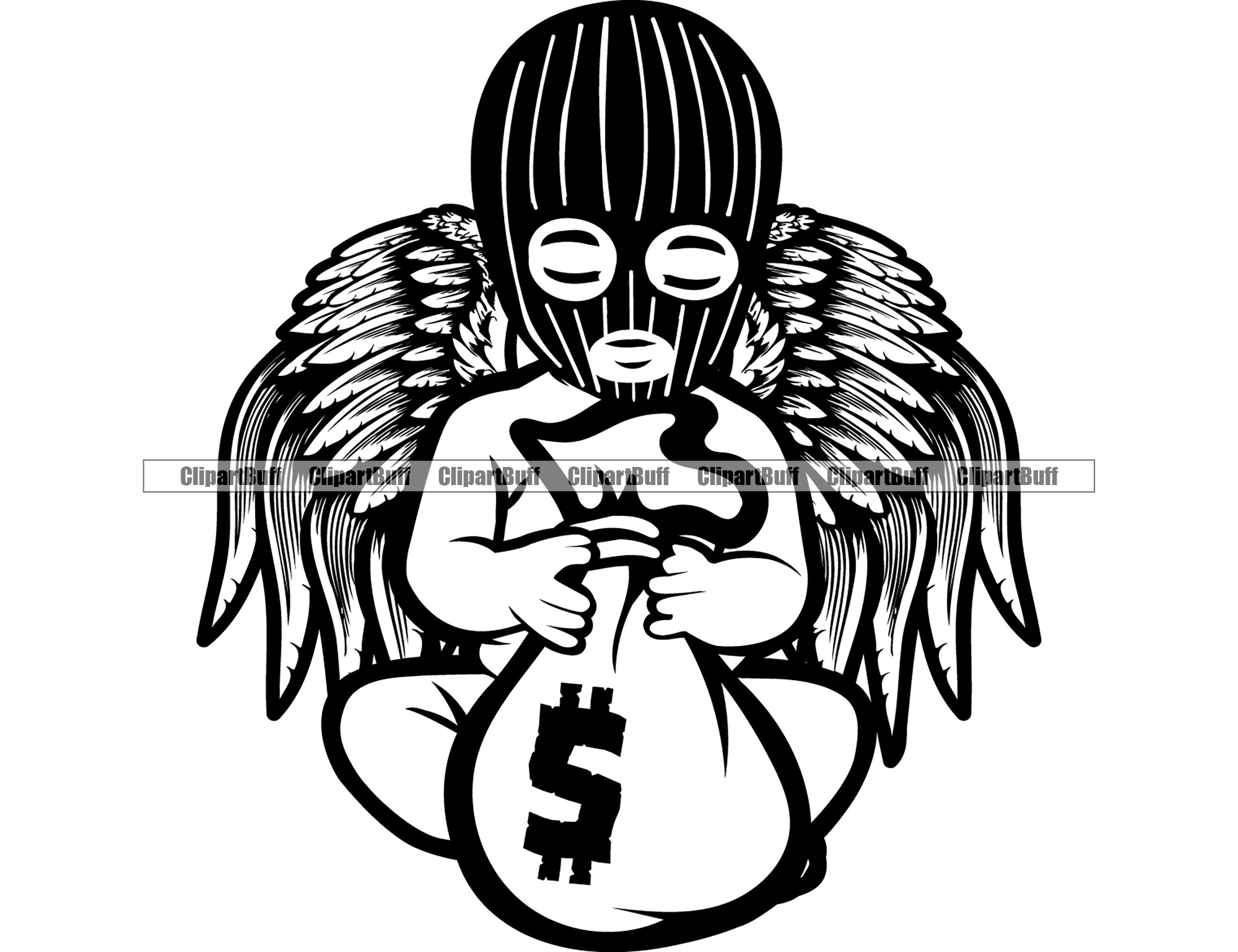 Gangster Hustle Baby Statue Angel Wings Holding Money Bag Ski Mask