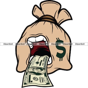 Money Bag Hustle Cartoon Tongue 100 Dollar Gangster Rich Cash Money Business Hip Hop Rap Rapper Hustling Art Color Design JPG PNG SVG Cut