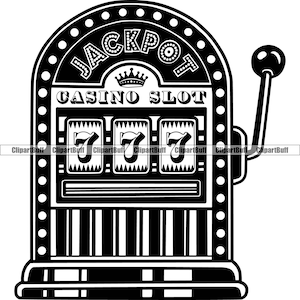 Jackpot Slot Machine Cassino Aposta Dinheiro Sorte Retro Citação Lazer Ouro Entretenimento Vencedor Fortune Player Logo Design JPG PNG SVG Cut File