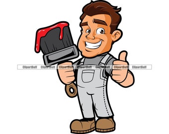 Pintor Manitas Pulgares hacia arriba Hombre Trabajador Renovación de la pared Constructor de viviendas Pintura de la casa Pintura Arreglar el logotipo de la empresa Diseño Arte JPG PNG SVG Cortar archivo