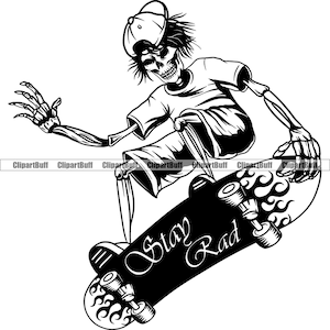 Stay Rad Skull Skateboarder Trick Skeleton Skateboarding Skateboard Cap Skate Sport Street Skater Skating Tattoo Design JPG PNG SVG Cut File