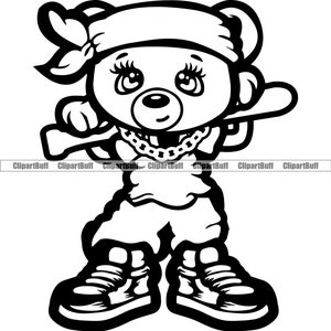 Niedliche Gangster Hustle Teddy Bär Frau Baseballschläger Bandana Turnschuhe Gold Kette weibliche Chef Lady Rap Hip Hop Tattoo Design JPG PNG SVG Cut