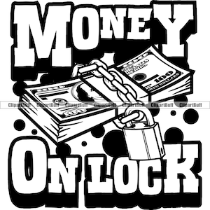 Geld auf Schloss Hustle Geld steckte Falle Cash Rich Star Plug Grind Savage Gang Dope Rap Hip Hop Art Hustling Tattoo Design JPG PNG SVG Cut File