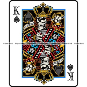 Tête de mort squelette carte à jouer King Of Spades Poker Casino Gamble Texas Hold 'Em Gambling Bet couleur Tattoo Logo Design JPG PNG SVG coupe fichier