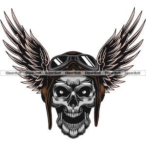Airplane Skull Pilot Skull Skeleton Wings Fly Flight Helmet Googles Head Bone Evil Capture Face Tattoo Art Logo Design JPG PNG SVG Cut File