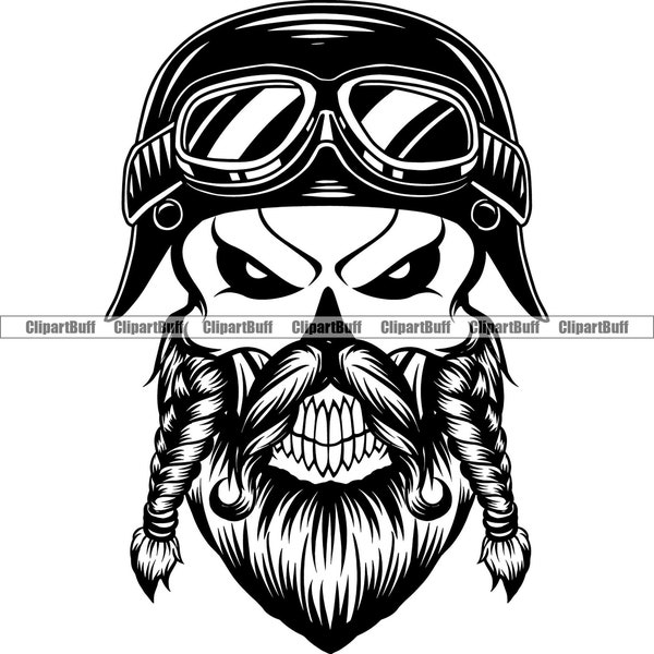 Motorcycle Skull Beard Mustache Skeleton Head Vintage Helmet Rider Biker Bike Custom Chopper Mechanic Art Tattoo Design JPG PNG SVG Cut File