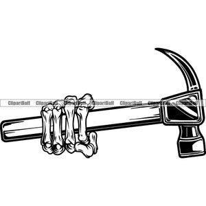 Skelet Hand Holding Hamer Schedel Bouwvakker Klusjesman Build Builder Aannemer Business Logo Design Element JPG PNG SVG Cut File