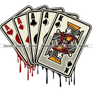 Cuatro ases 4 de un tipo Mano de póquer Goteo Casino Juego de cartas Juego de azar Jugador Vegas Ganar Texas Hold'Em Diseño de logotipo de arte JPG PNG SVG Corte