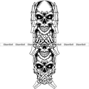 See No Evil Hear No Evil Speak No Evil Skeleton Skull Eyes Human Dead Horror Evil Ghost Grin Death Gothic Emo Art Design PNG SVG Cut File