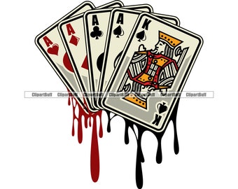 Cuatro ases goteando Mano de póquer Casino Juego de cartas Goteo Jackpot Apuesta Juego Jugador Vegas Bet Winner Art Logo Diseño JPG PNG SVG Cut